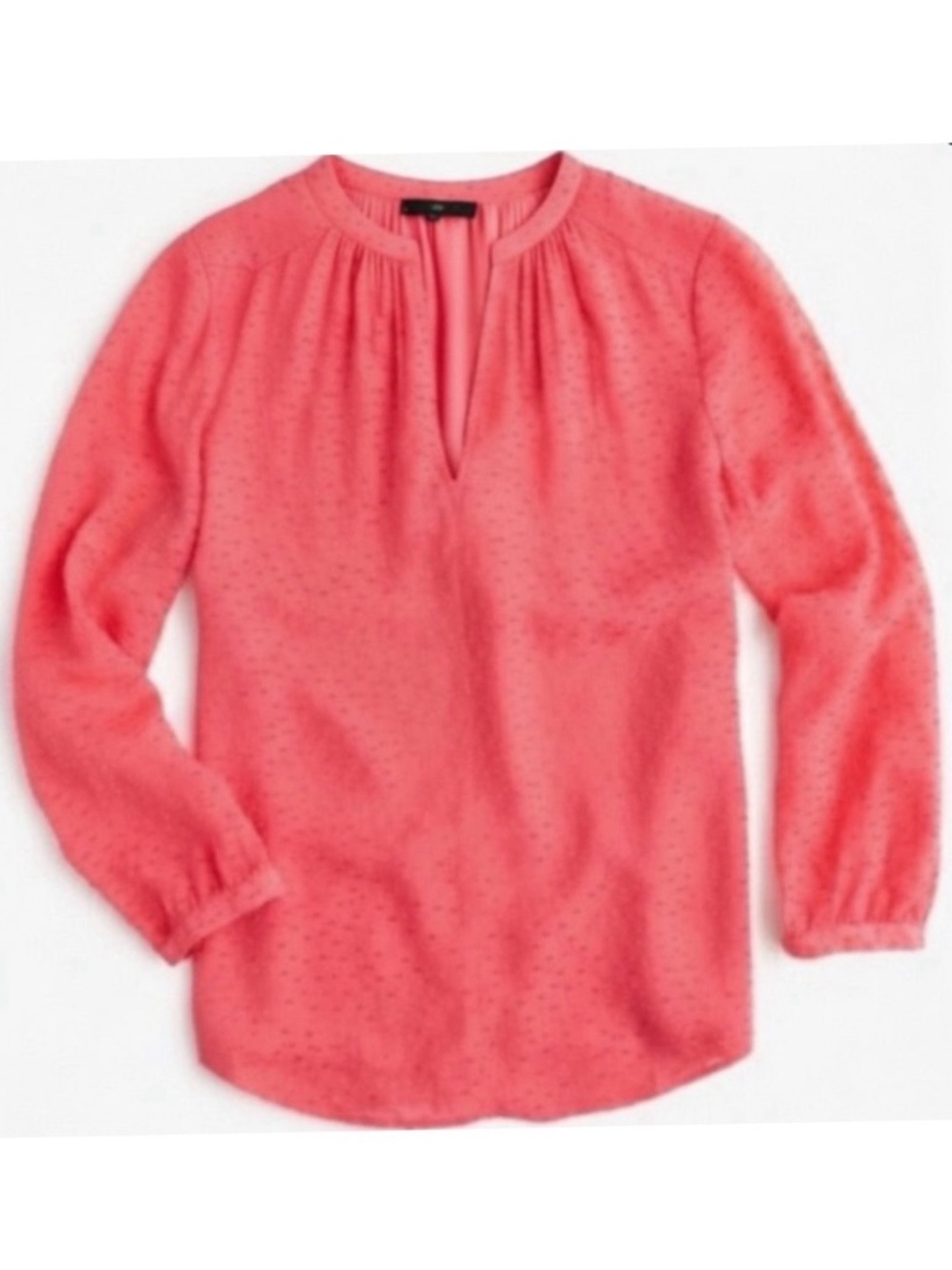 J. Crew 100% Silk Clip Dot Popover Blouse Pink Coral Swiss Dot - Size XS